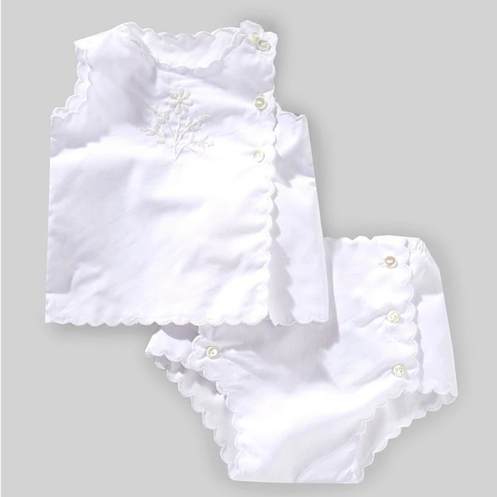 NWT Edgehill Collection Linea White Scalloped Diaper Cover Set